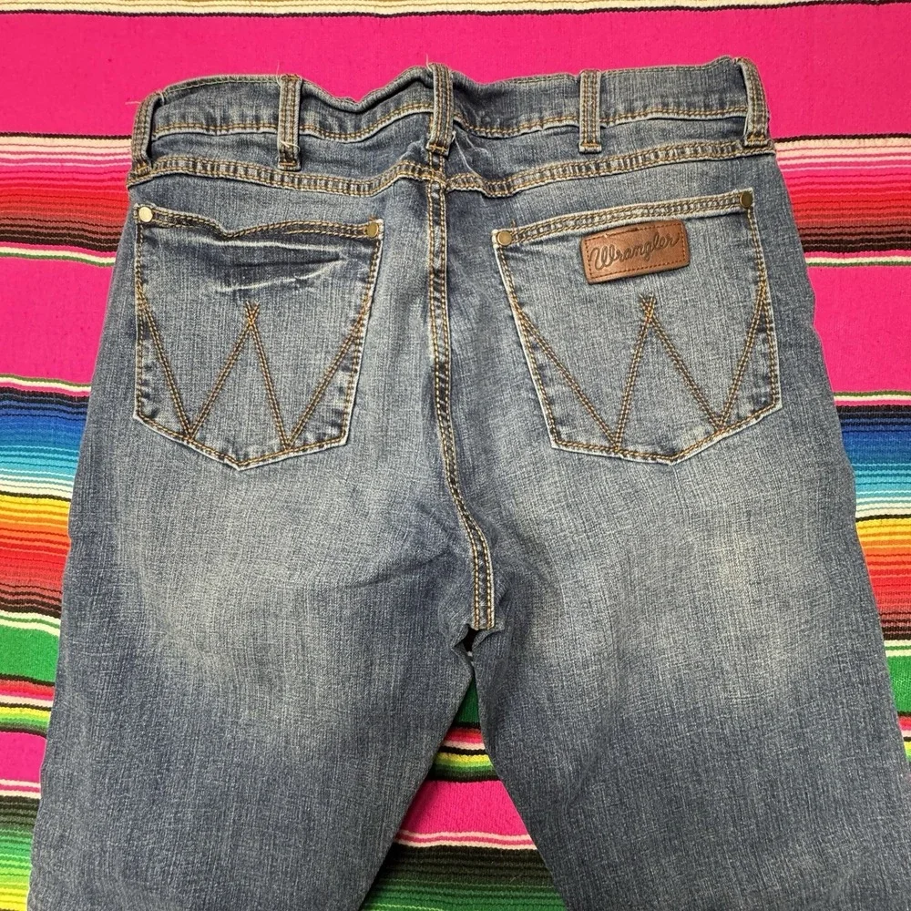 Wrangler Retro Slim Straight Jeans Men's 35x36 (Fits 34x34) Blue Western Faded